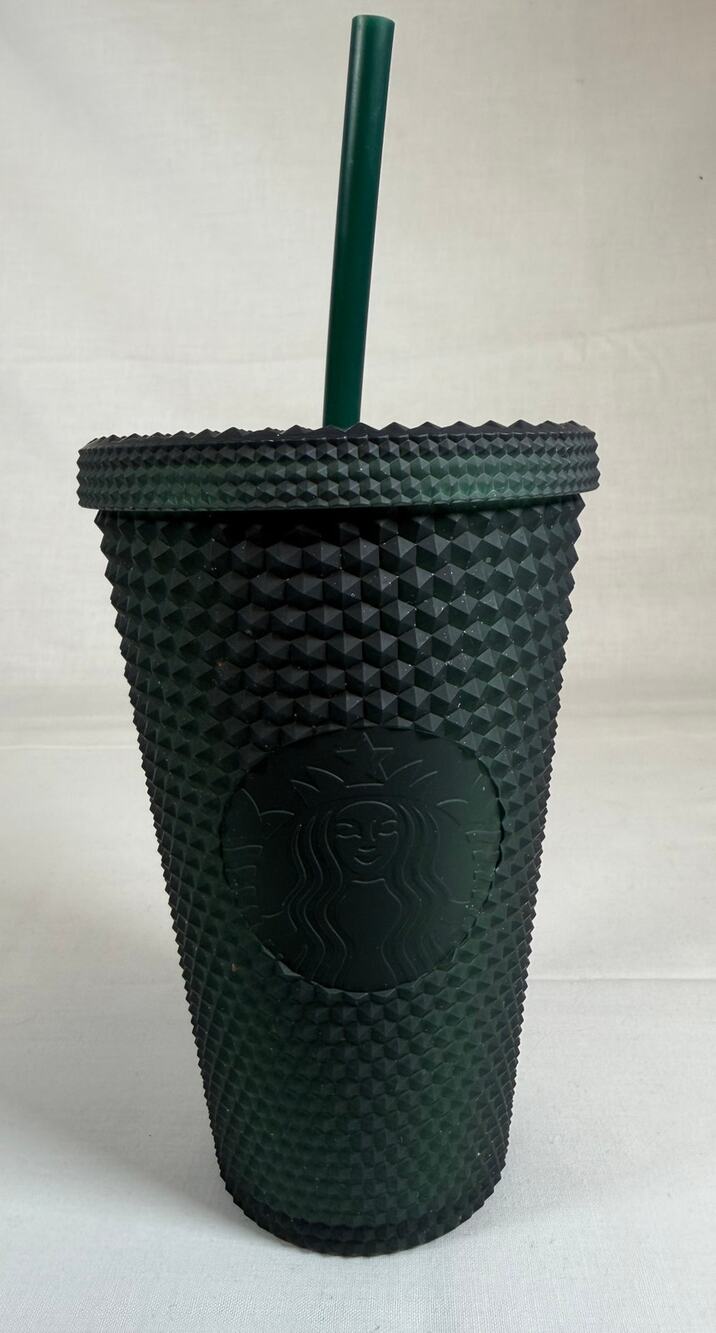 Starbucks 2022 Matte Dark Green Studded 16oz Cold Cup Tumbler w/ Straw